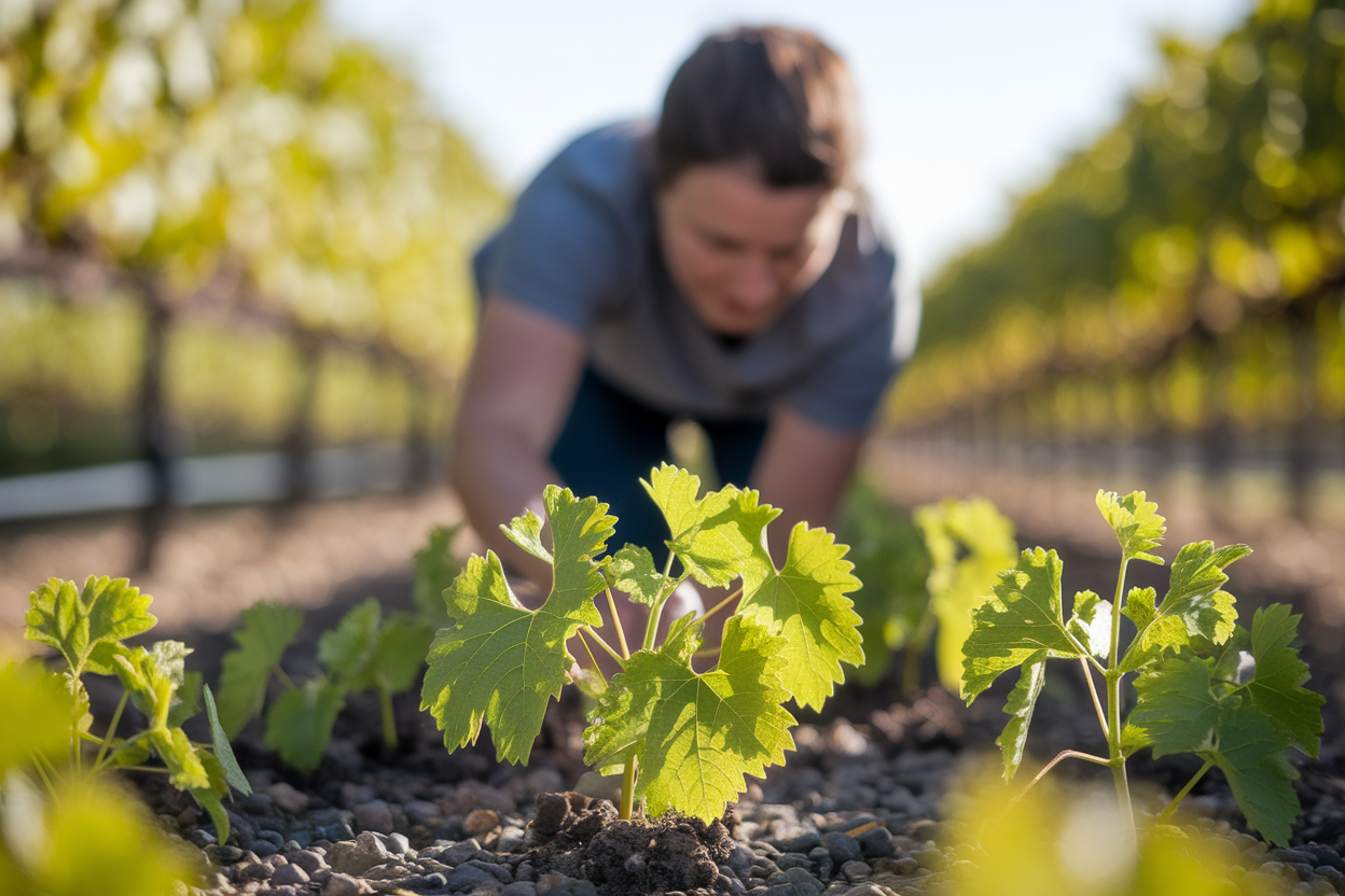 personne-dos-vignes-feuilles-vertes